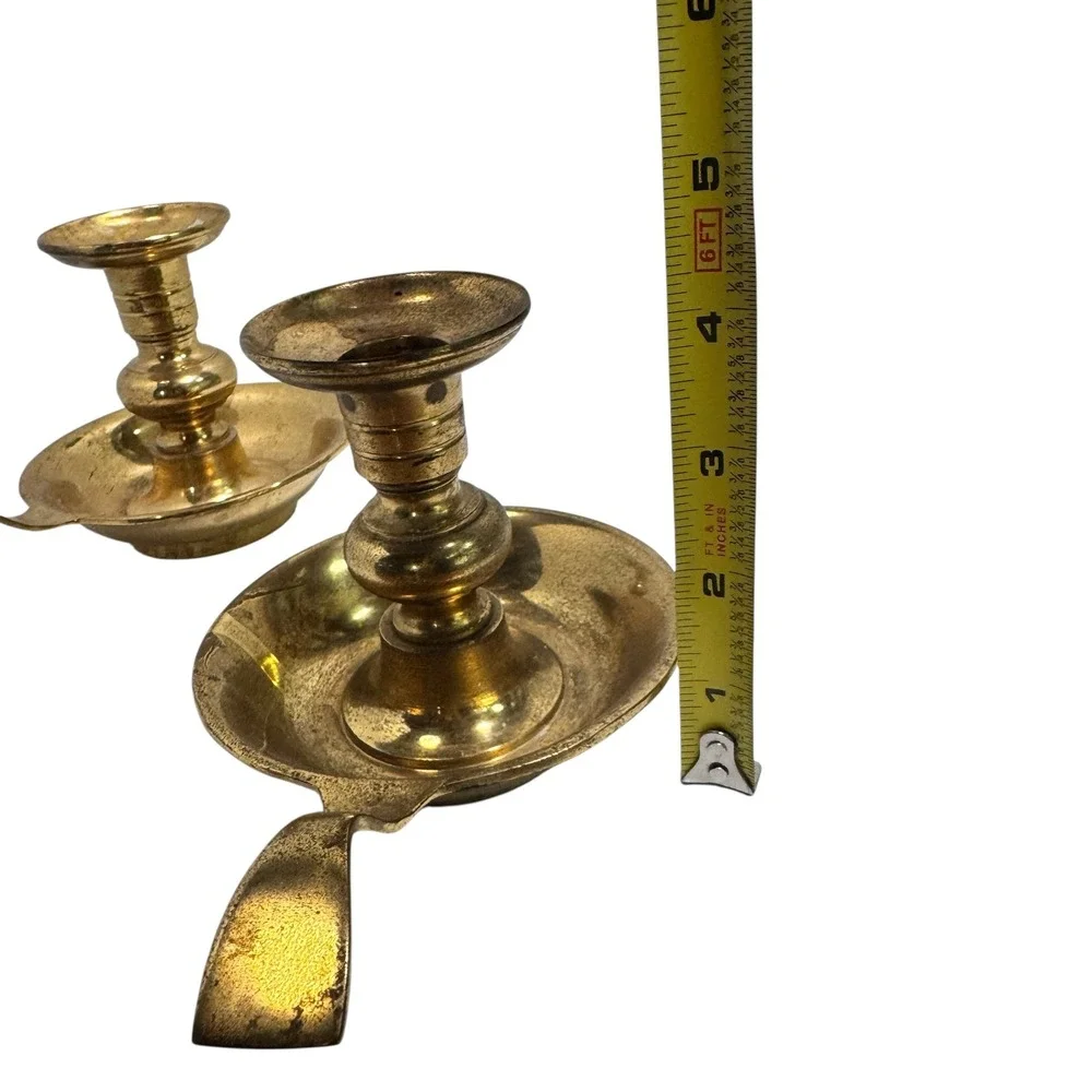 Brass Chamberstick Taper Candle Holders with Finger Loops Set of 2 vintage